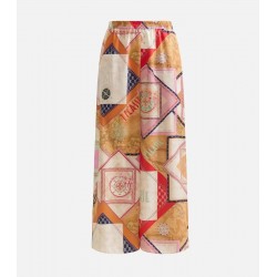 Pantaloni cropped in twill stampa geometrica Multicolor