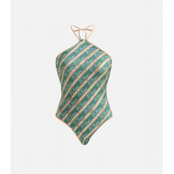 Costume intero stampa a righe con logo Verde