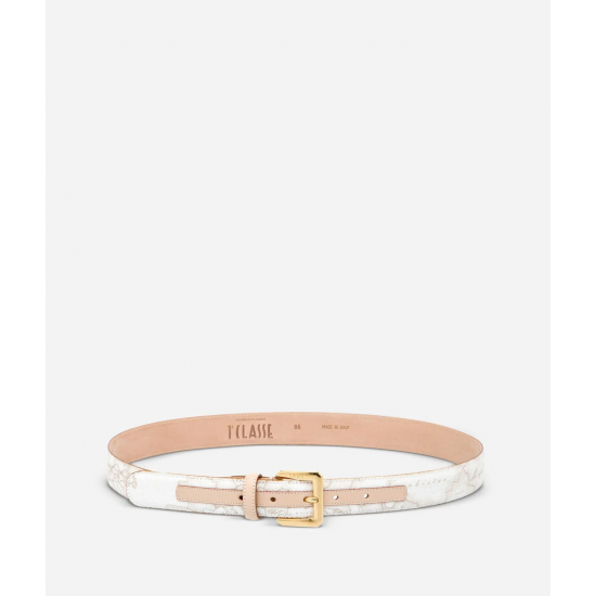 Cintura in tessuto stampato Geo White con fibbia metallica