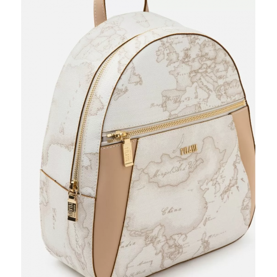 Geo White zaino con inserti frontali in pelle