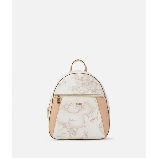 Geo White zaino con inserti frontali in pelle