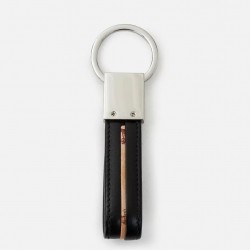 Portachiavi in pelle liscia con logo 1C smaltato Nero