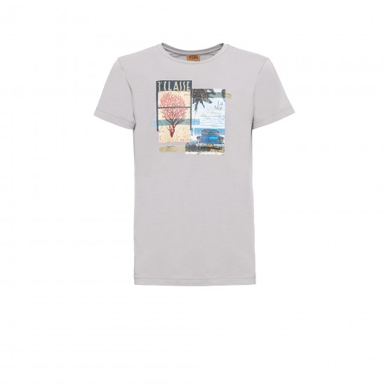 T-shirt uomo tinta unita con stampa colore grigio